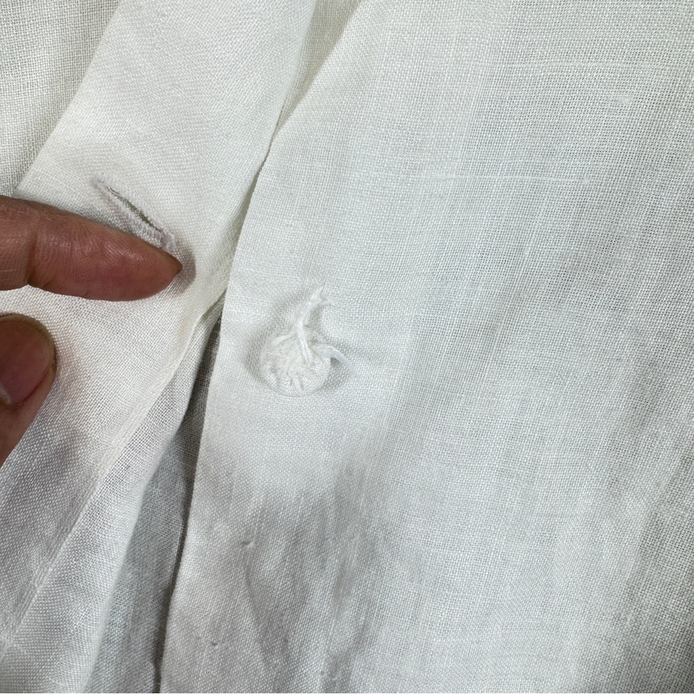 Vintage Ivory Linen Embroidered Button Blouse XL Short Sleeve Summer Cottagecore - Picture 5 of 16